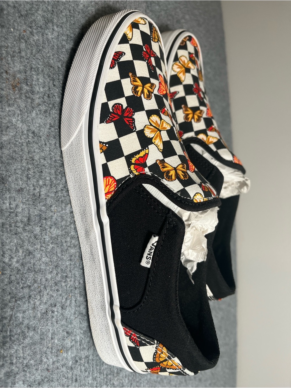 Vans Checkerboard Slip-On Sneakers with Red & Gold Butterflies - Picture 2 of 4